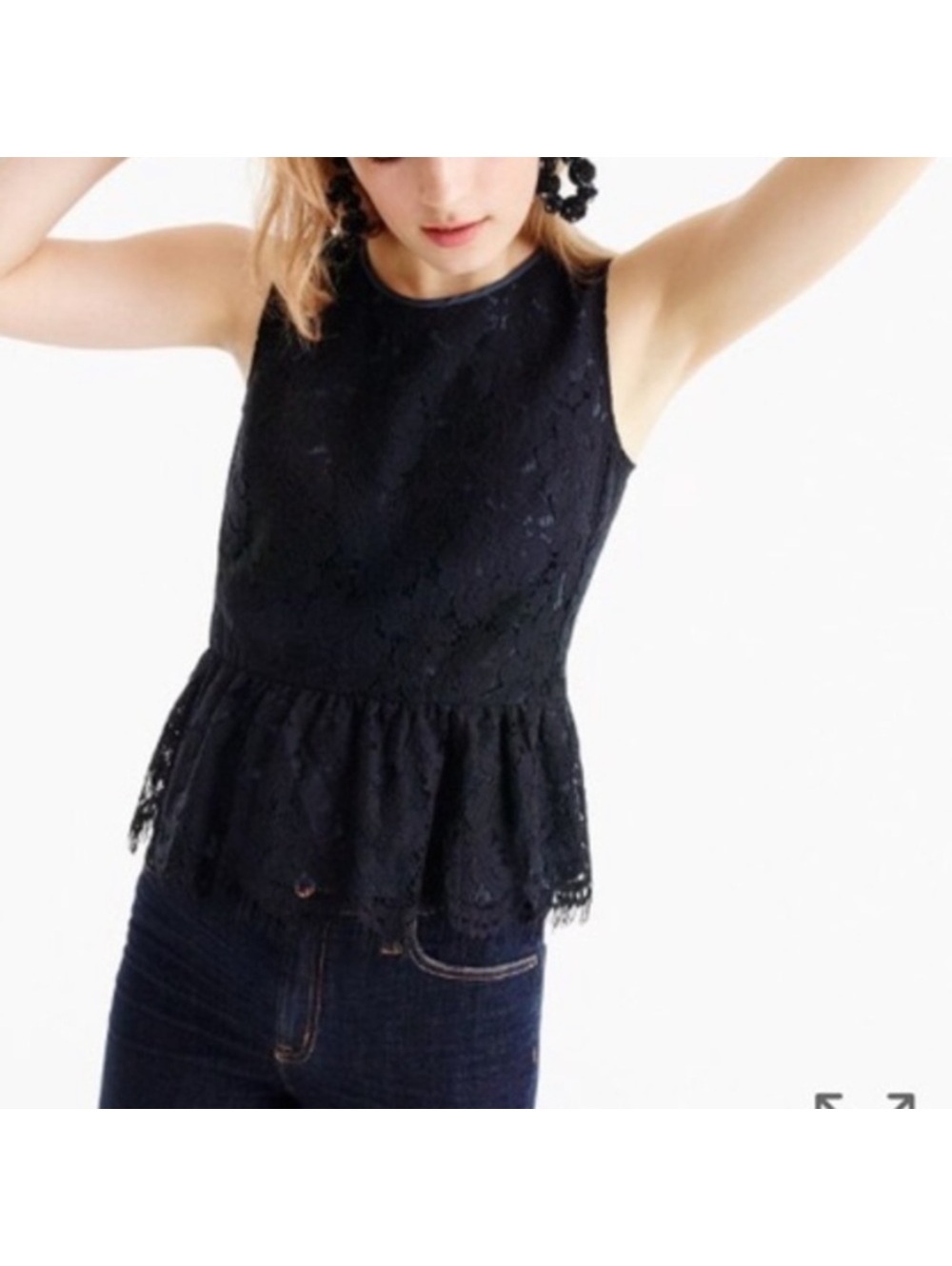 J Crew Black Eyelet Lace Cut Out Embroidered Cotton Silk Peplum Sleeveless Top 2